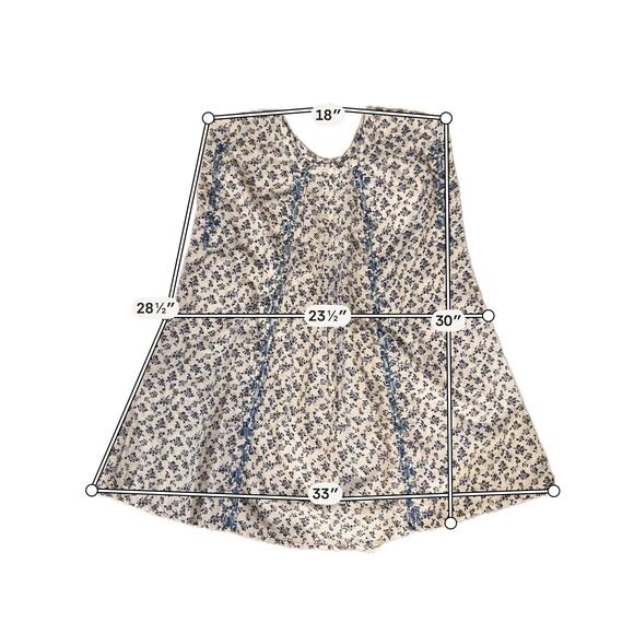 Floral Tunic Blouse Womens Medium White Blue 100% Cotton Tie Waist Boho Top - Picture 3 of 7